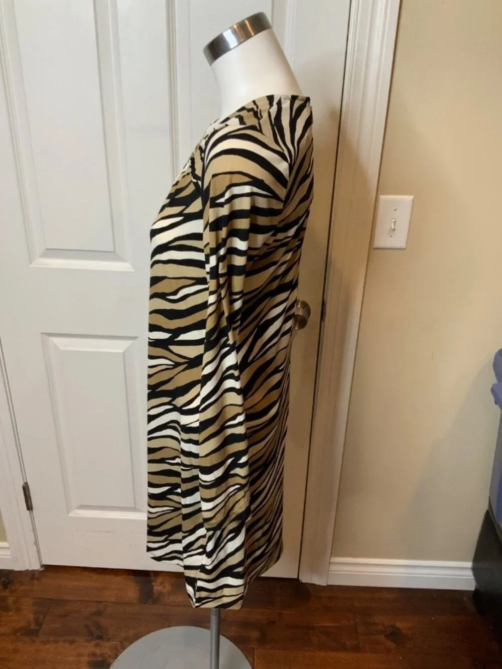 Michael Kors Tan Zebra Striped Gold Logo Dress, Size M